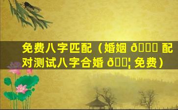 免费八字匹配（婚姻 🐕 配对测试八字合婚 🐦 免费）